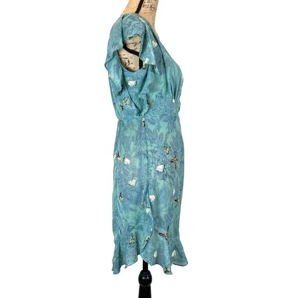 Anthropologie Feather Bone Osuna Wrap Dress Women's M Teal Butterfly Print - Picture 5 of 12